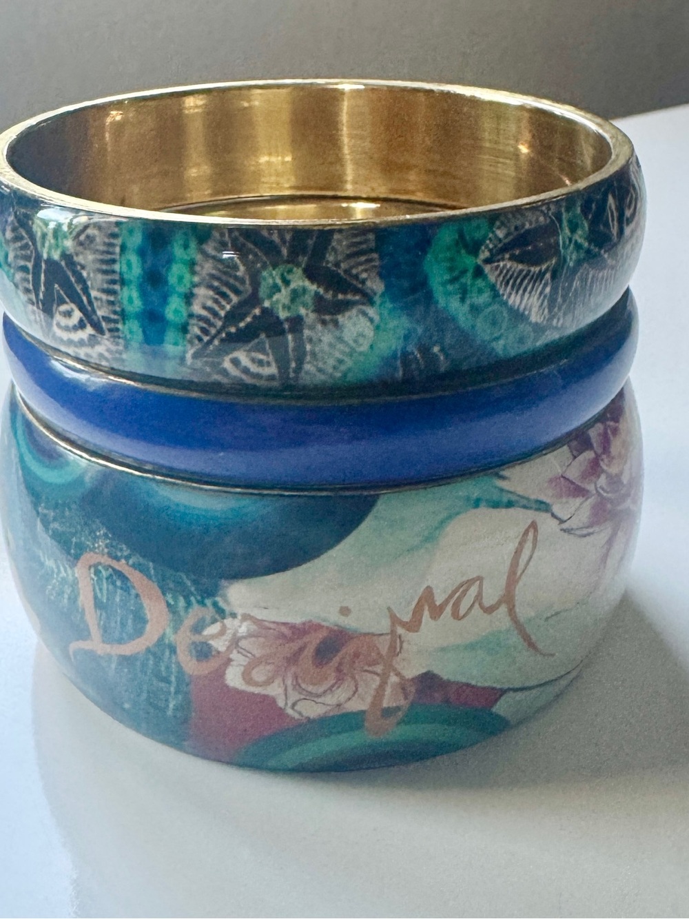 Desigual Blue Teal Mixed-Pattern Stackable Bangle Trio